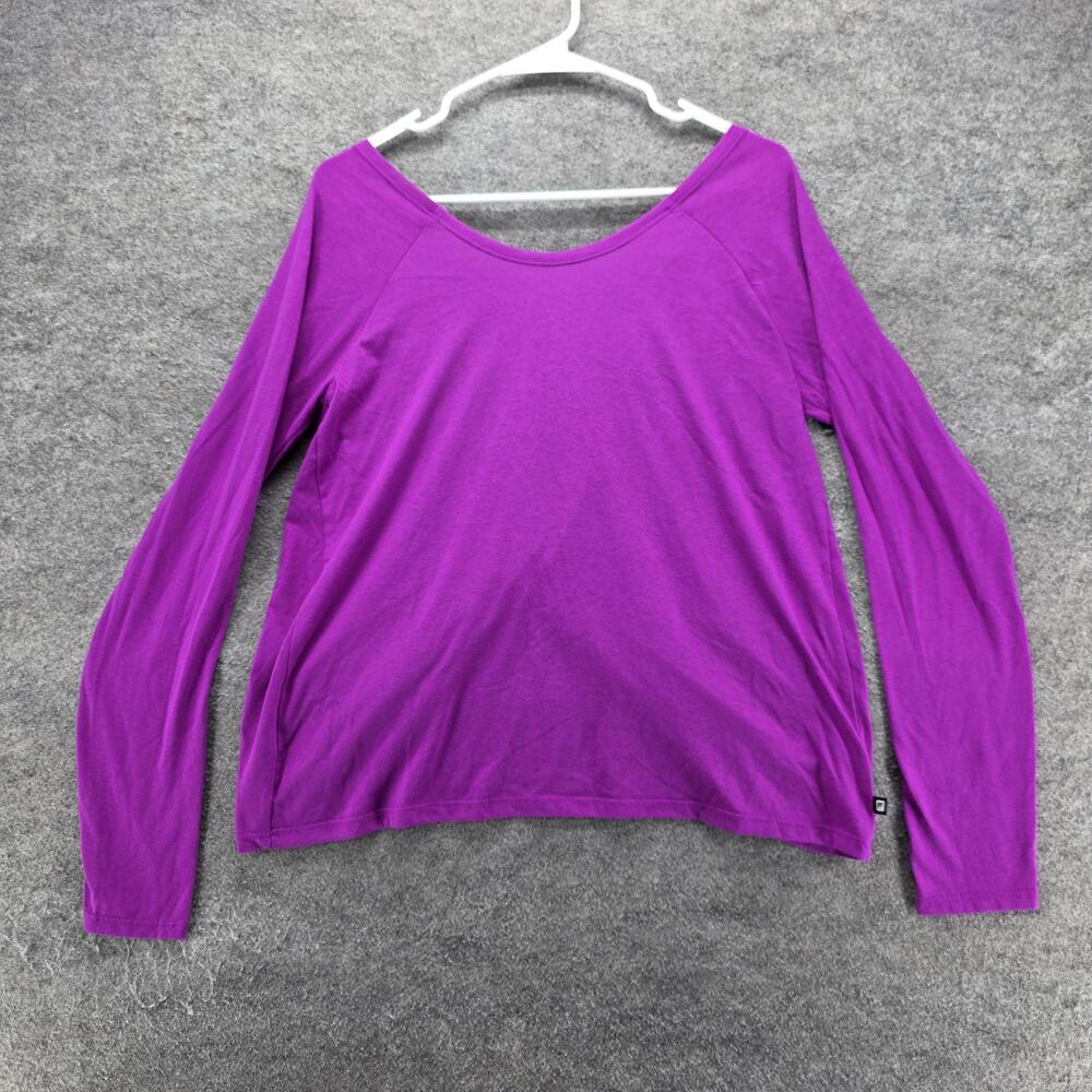 Fabletics T-Shirt Womens M Purple Scoop Neck Long Sleeve Open Back Stretch
